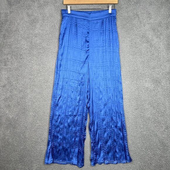 HOUSE OF HARLOW 1960 Satin Pants Wide Leg‎ Blue  Size Medium Elastic Waist NWOT - Picture 10 of 10